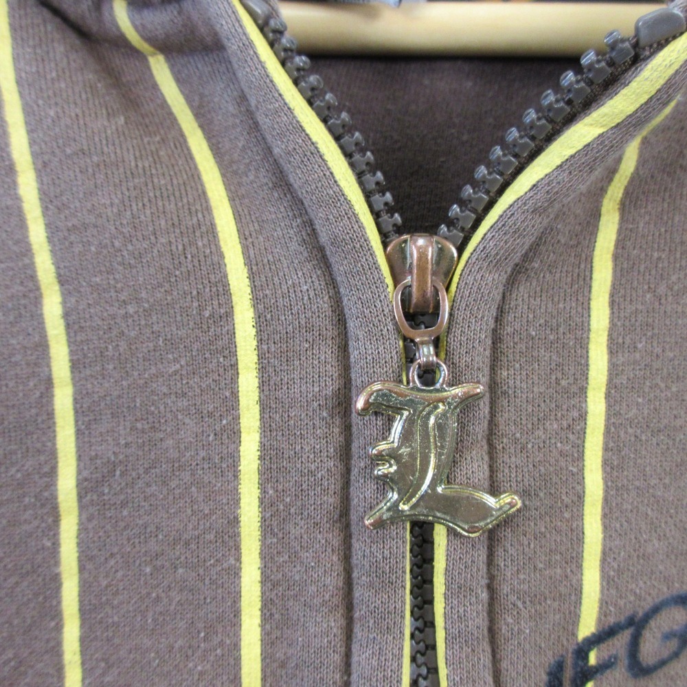 Vtg Y2K Lugz Denim Hoodie Men XL Brown Yellow Striped Logo Skater 1070 - Picture 12 of 16